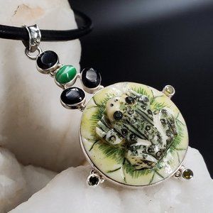 Sterling Silver 925 Necklace Frog Jewe Lotus Genuin Leather Unique Silversmith